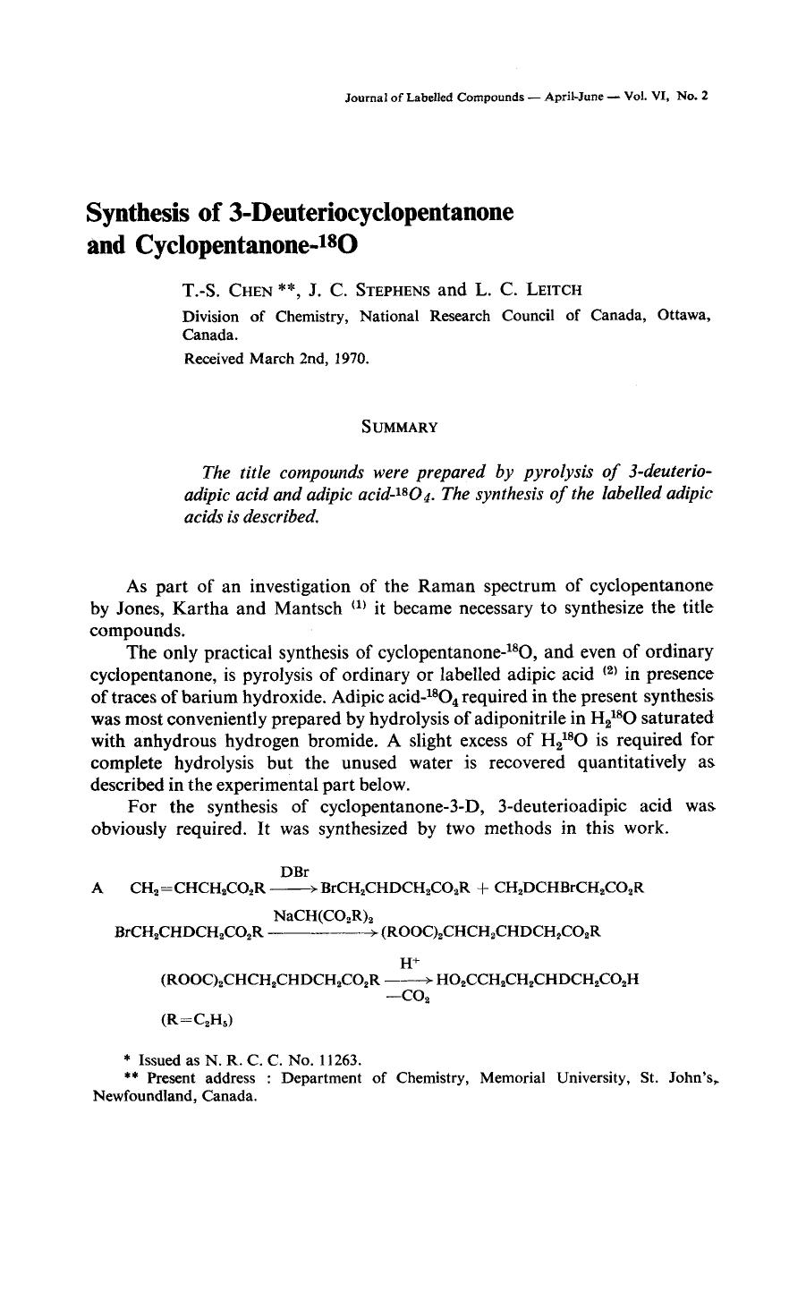 Synthesis of 3-deuteriocyclopentanone and cyclopentanone-18O by Unknown