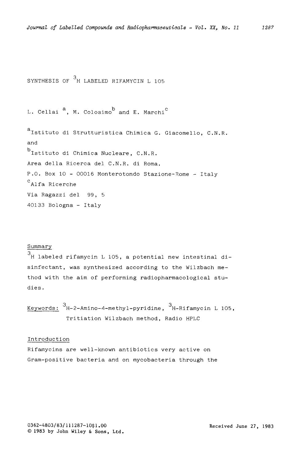Synthesis of 3H labeled rifamycin L 105 by Unknown