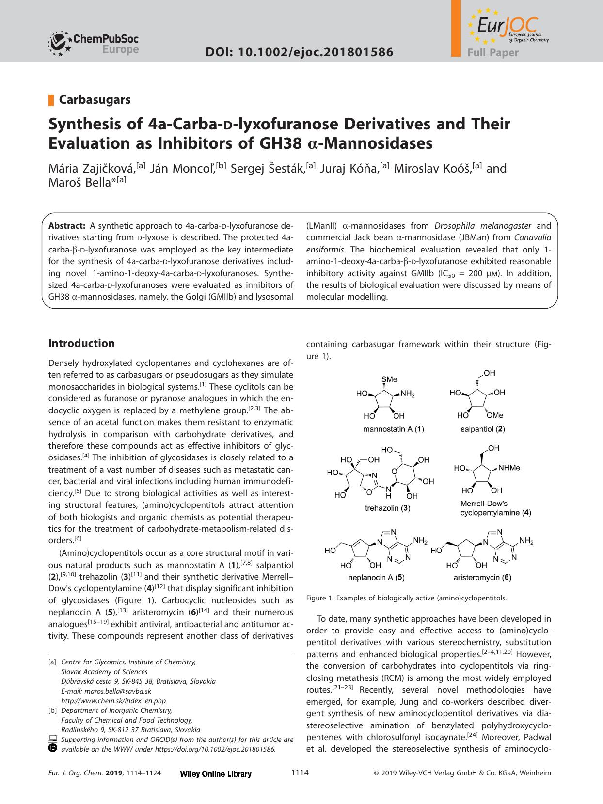 Synthesis of 4a‐Carba‐<sc>d<sc>‐lyxofuranose Derivatives and Their Evaluation as Inhibitors of GH38 α‐Mannosidases by Unknown