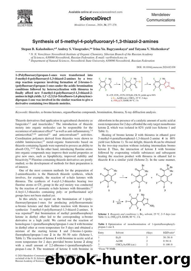 Synthesis of 5-methyl-4-polyfluoroaryl-1,3-thiazol-2-amines by Stepan B. Kalashnikov & Andrey S. Vinogradov & Irina Yu. Bagryanskaya & Tatyana V. Mezhenkova