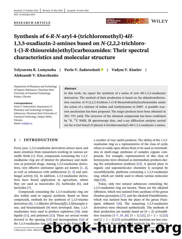 Synthesis of 6âRâNâarylâ4â(trichloromethyl)â4Hâ1,3,5âoxadiazinâ2âamine based on Nâ(2,2,2âtrichloroâ1â(3âRâthioureido)ethyl)carboxamides: their spect by Unknown