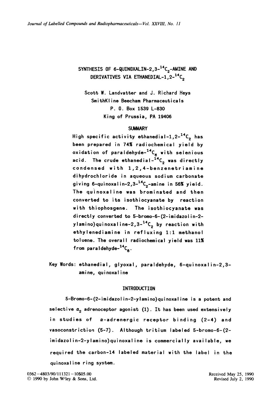 Synthesis of 6-quinoxalin-2,3-14C2-amine and derivatives via ethanedial-1,2-14C2 by Unknown