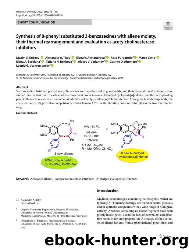 Synthesis of 8-phenyl substituted 3-benzazecines with allene moiety, their thermal rearrangement and evaluation as acetylcholinesterase inhibitors by unknow