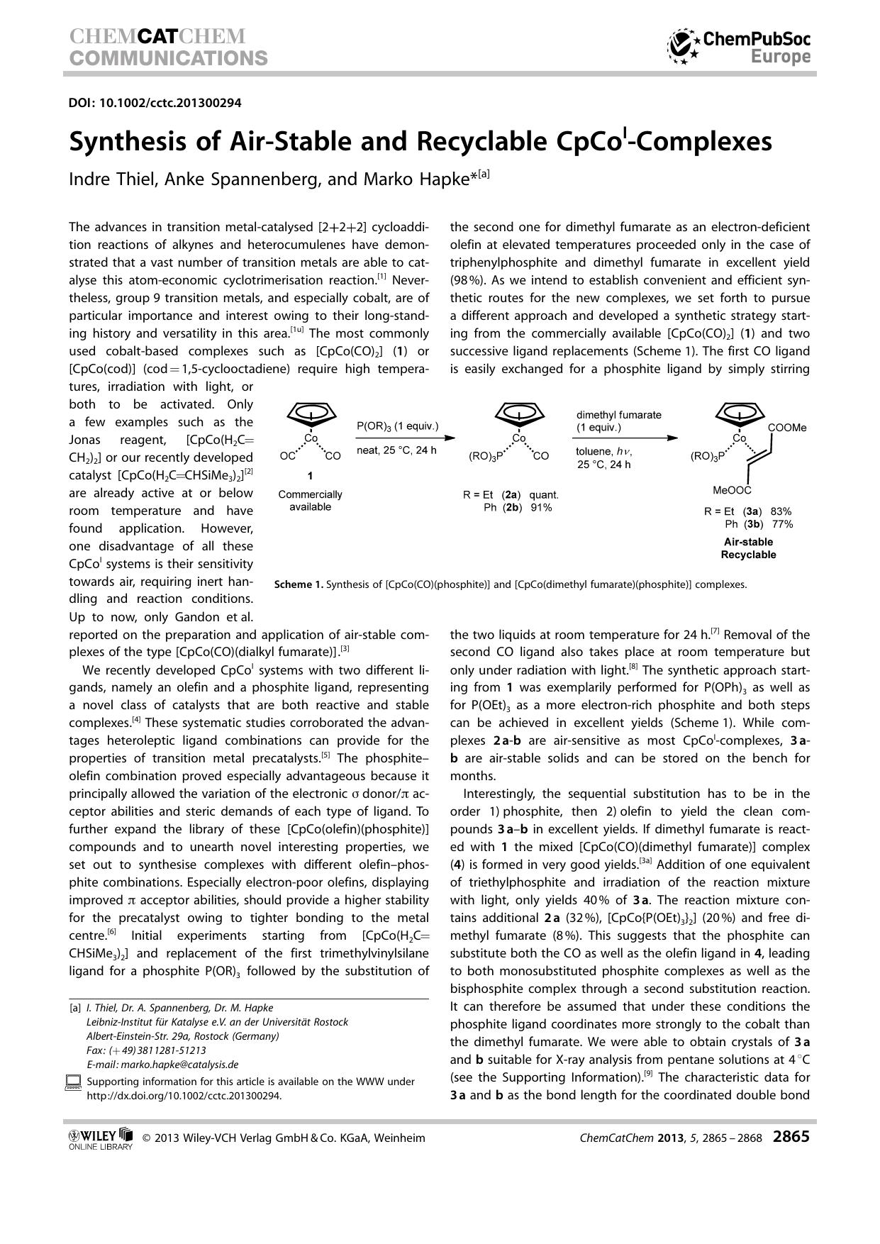 Synthesis of AirStable and Recyclable CpCoIComplexes by Unknown