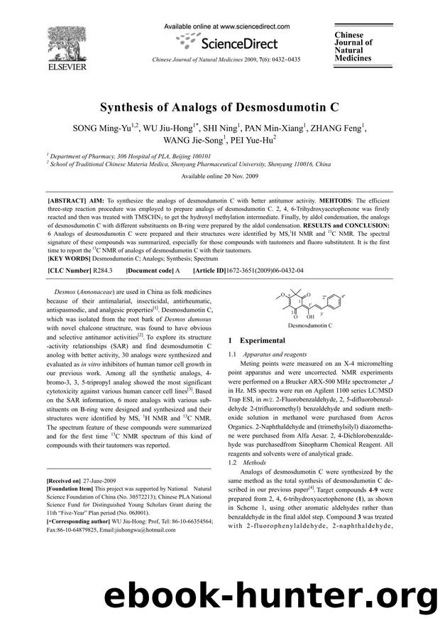 Synthesis of Analogs of Desmosdumotin C by SONG; Ming-Yu WU; Jiu-Hong SHI; Ning PAN; Min-Xiang ZHANG; Feng WANG; Jie-Song PEI