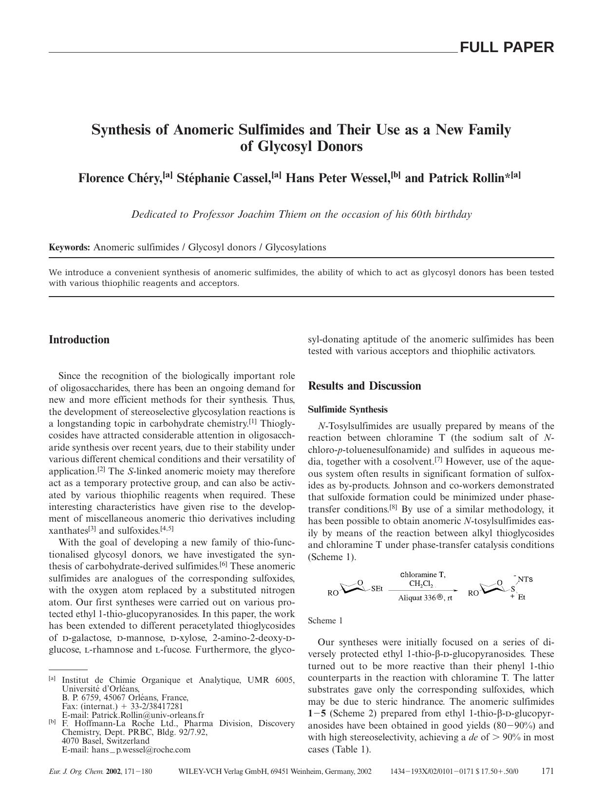 Synthesis of Anomeric Sulfimides and Their Use as a New Family of Glycosyl Donors by Unknown