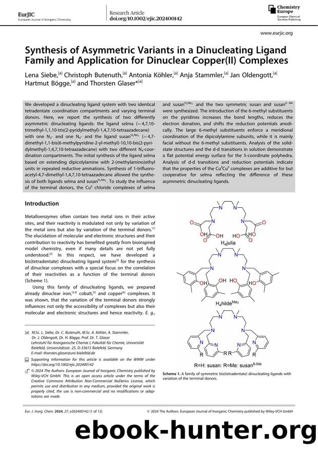 Synthesis of Asymmetric Variants in a Dinucleating Ligand Family and Application for Dinuclear Copper(II) Complexes by Unknown