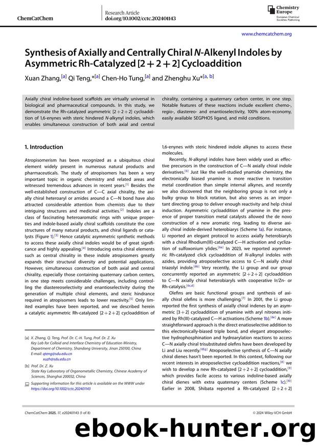 Synthesis of Axially and Centrally Chiral N‐Alkenyl Indoles by Asymmetric Rh‐Catalyzed [2 + 2 + 2] Cycloaddition by Unknown