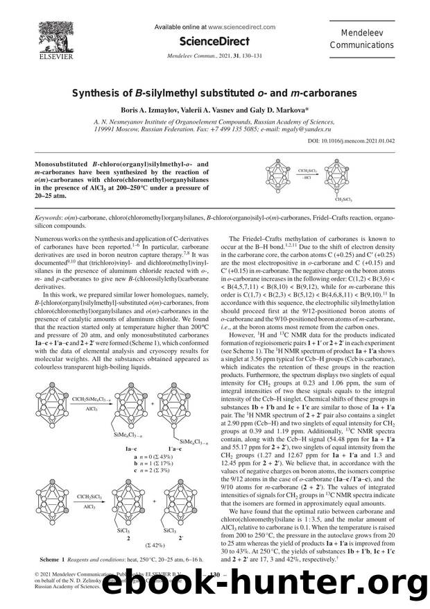 Synthesis of B-silylmethyl substituted o- and m-carboranes by Boris A. Izmaylov & Valerii A. Vasnev & Galy D. Markova