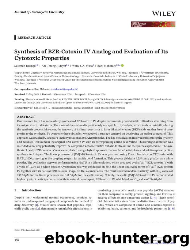 Synthesis of BZRâCotoxin IV Analog and Evaluation of its Cytotoxic Properties by Unknown