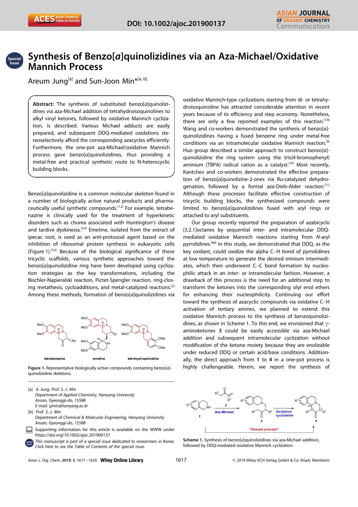 Synthesis of Benzo[a]quinolizidines via an AzaâMichaelOxidative Mannich Process by Unknown