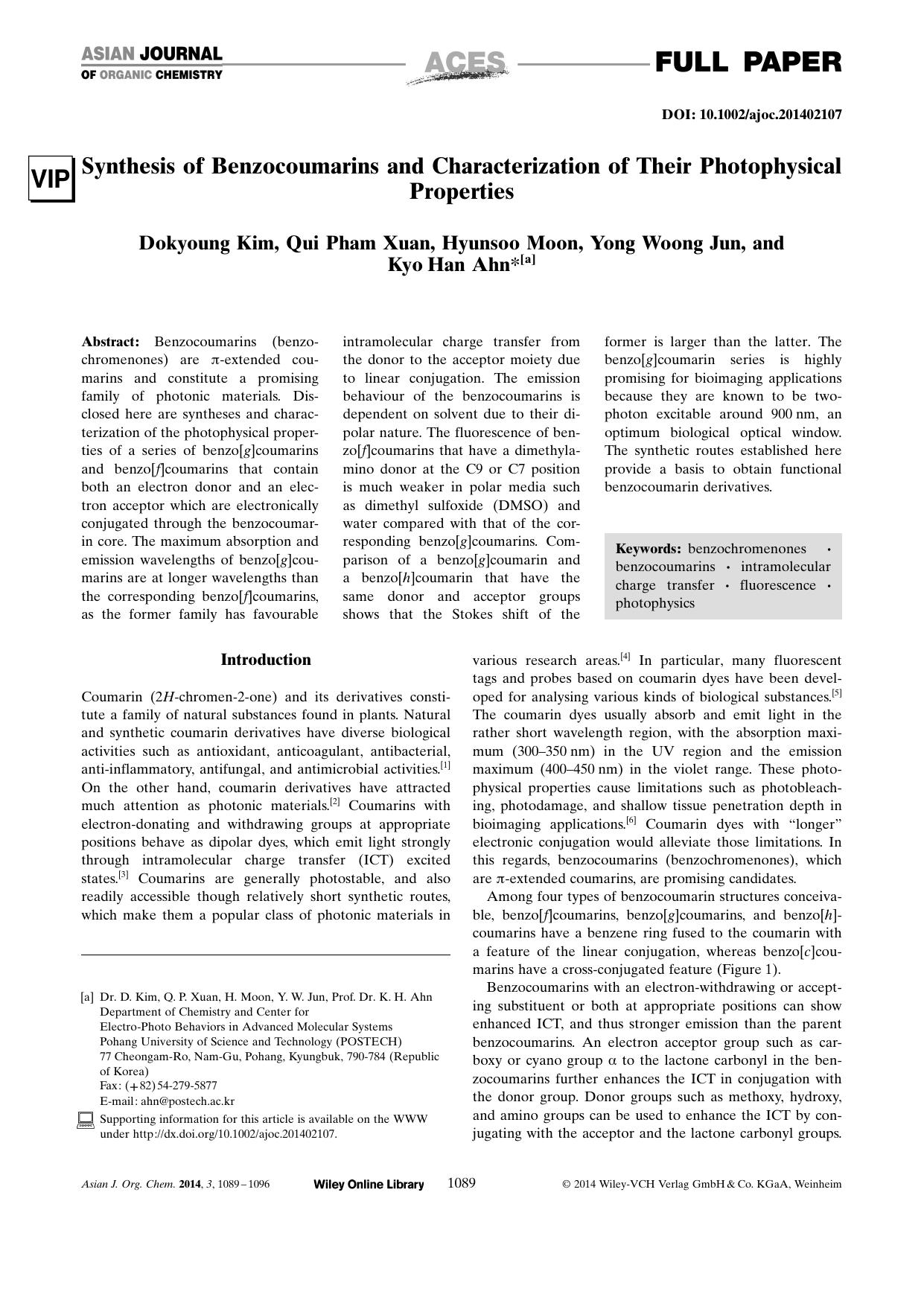 Synthesis of Benzocoumarins and Characterization of Their Photophysical Properties by Unknown