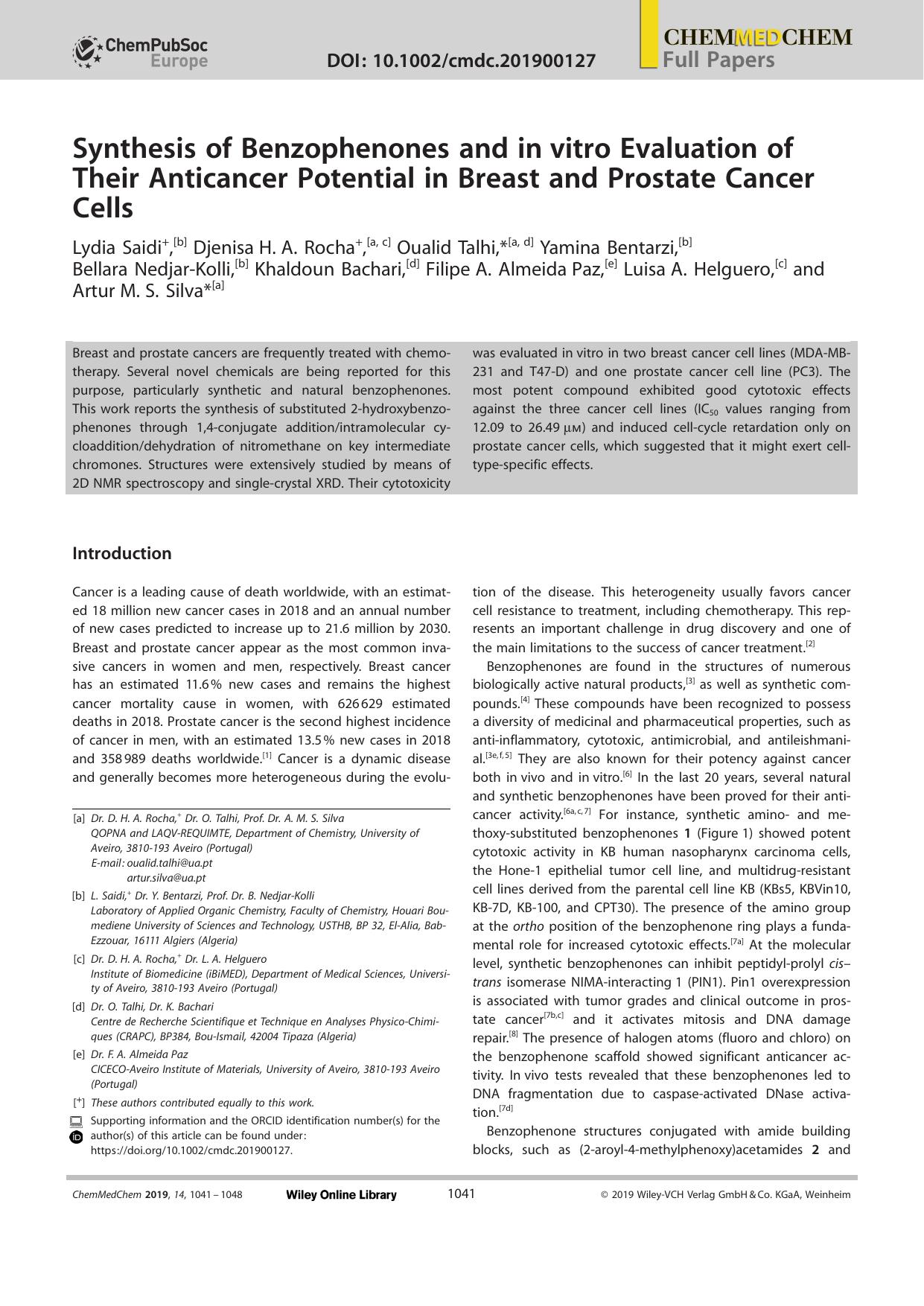 Synthesis of Benzophenones and inâvitro Evaluation of Their Anticancer Potential in Breast and Prostate Cancer Cells by Unknown
