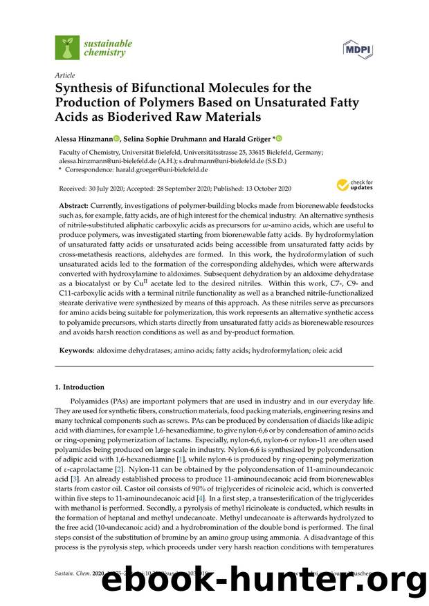 Synthesis of Bifunctional Molecules for the Production of Polymers Based on Unsaturated Fatty Acids as Bioderived Raw Materials by Alessa Hinzmann Selina Sophie Druhmann & Harald Gröger