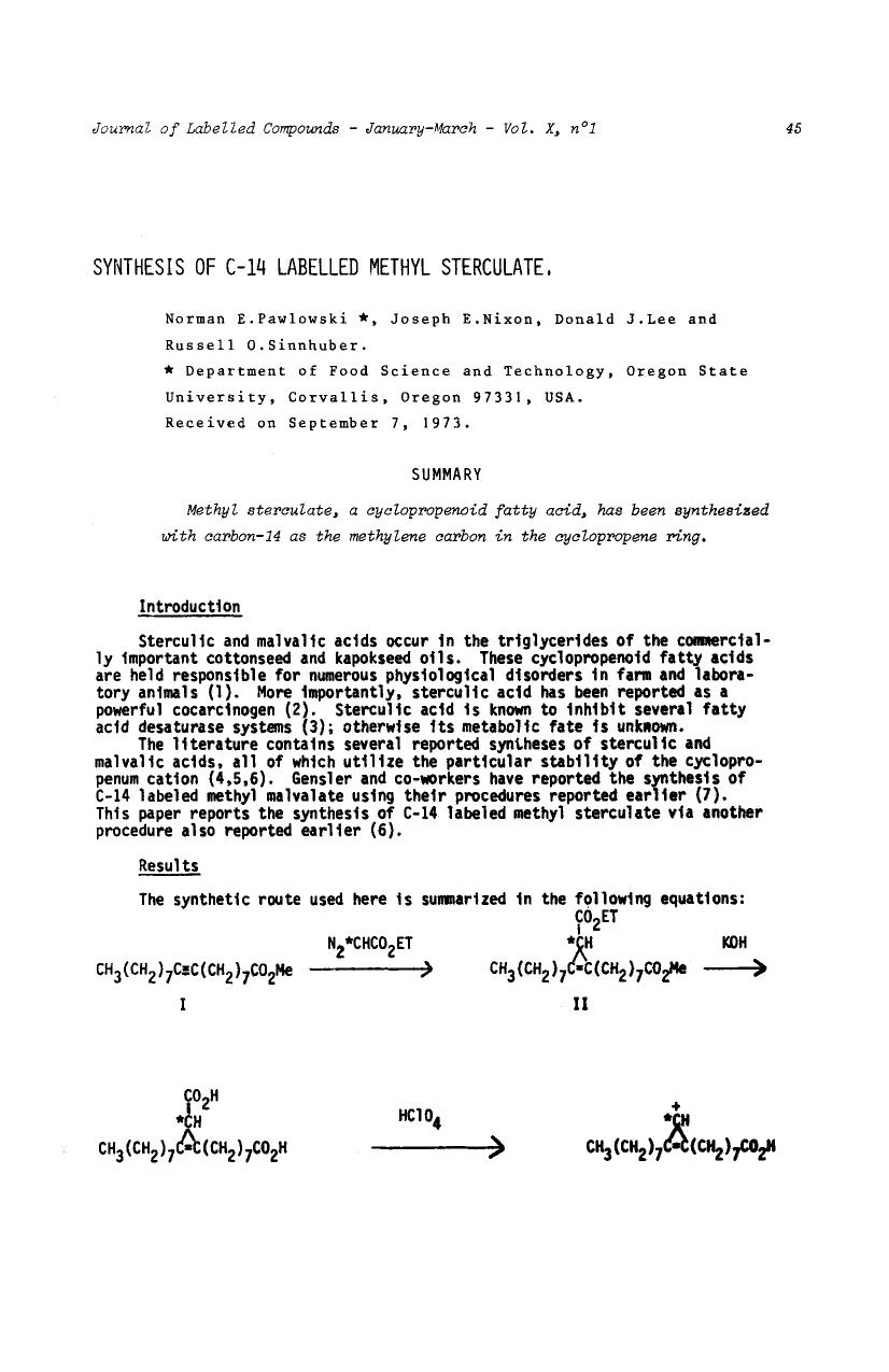 Synthesis of C-14 labelled methyl sterculate by Unknown