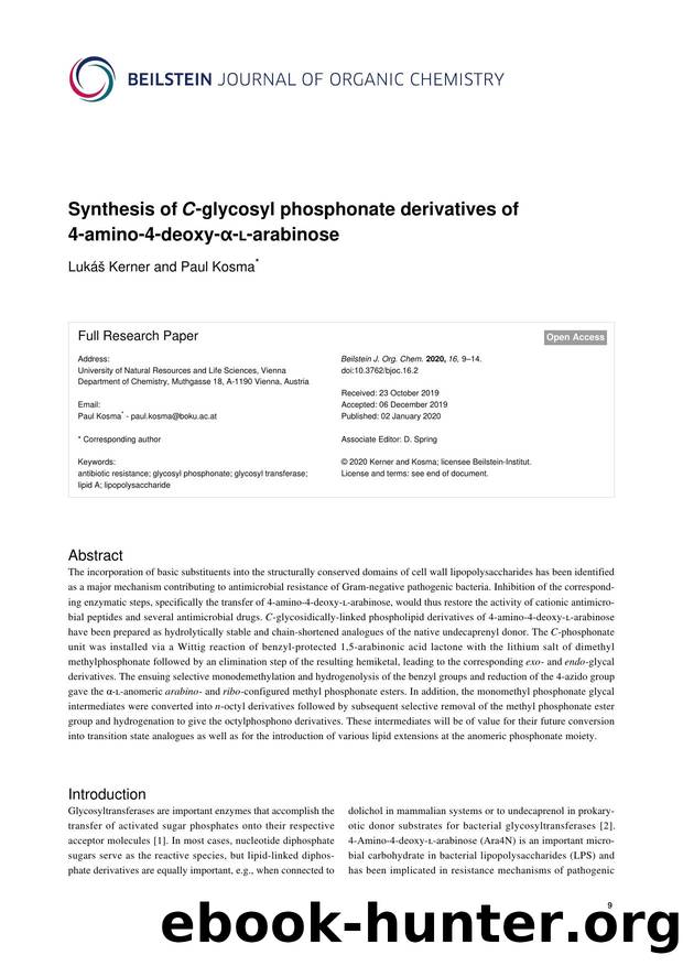 Synthesis of C-glycosyl phosphonate derivatives of 4-amino-4-deoxy-Î±-Ê-arabinose by Lukáš Kerner Paul Kosma