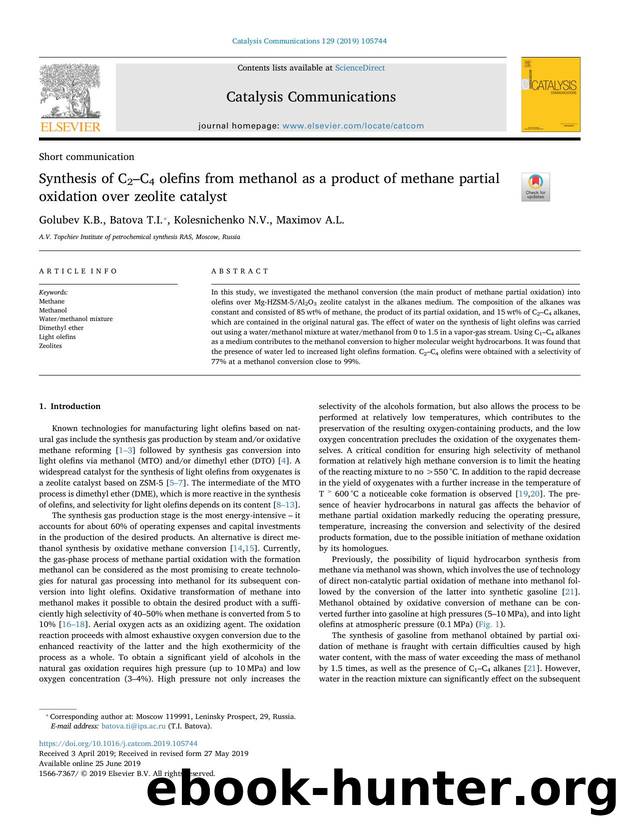 Synthesis of C2âC4 olefins from methanol as a product of methane partial oxidation over zeolite catalyst by GolubevK.B. & BatovaT.I. & KolesnichenkoN.V. & MaximovA.L