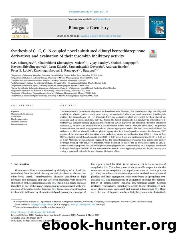 Synthesis of CC, CN coupled novel substituted dibutyl benzothiazepinone derivatives and evaluation of their thrombin inhibitory activity by unknow