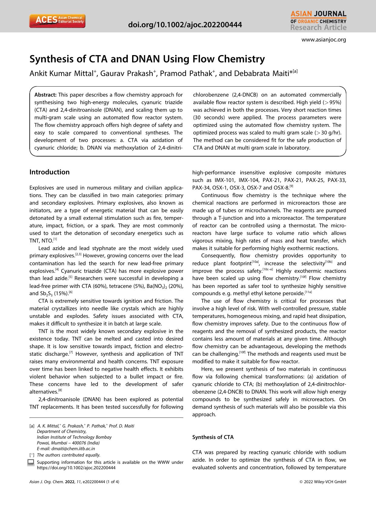 Synthesis of CTA and DNAN Using Flow Chemistry by Unknown