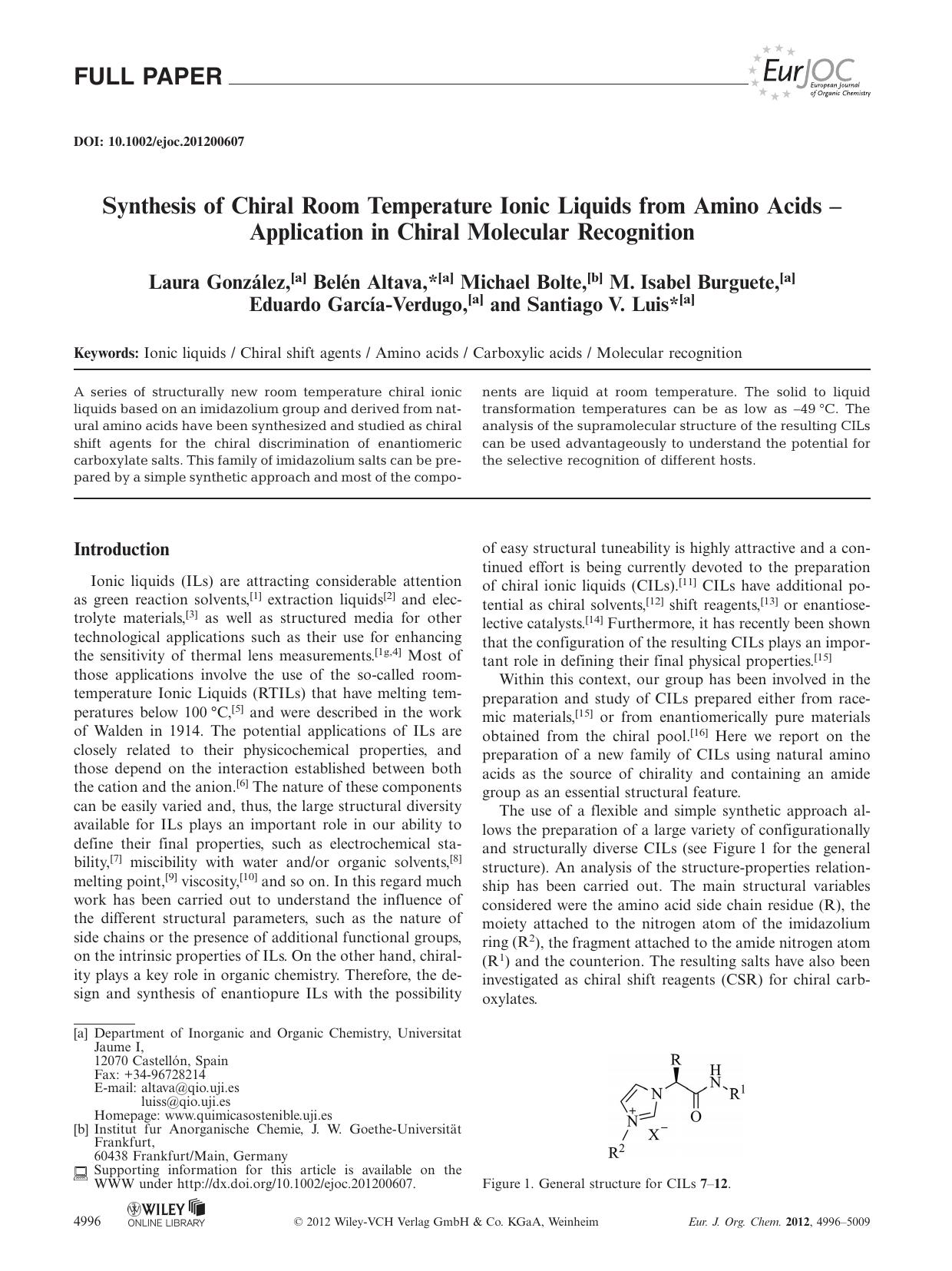 Synthesis of Chiral Room Temperature Ionic Liquids from Amino Acids Application in Chiral Molecular Recognition by Unknown