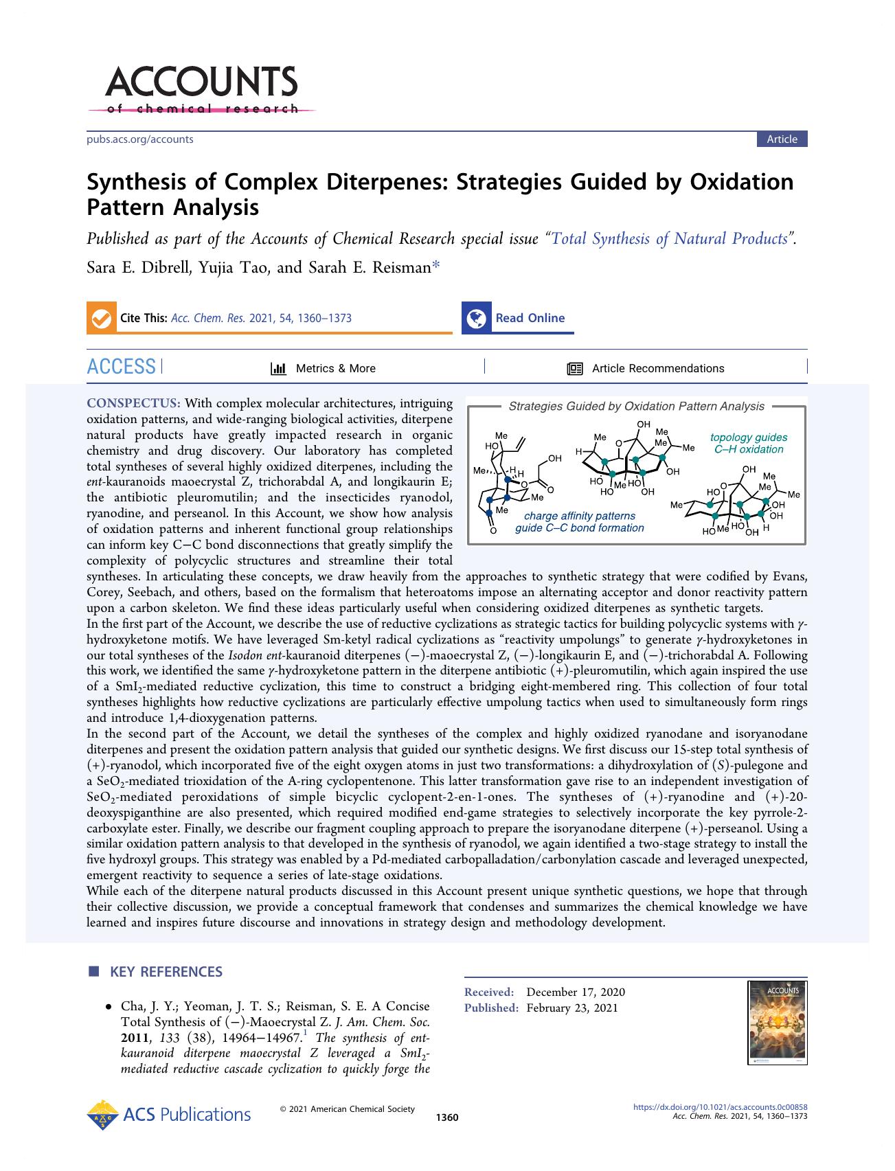 Synthesis of Complex Diterpenes: Strategies Guided by Oxidation Pattern Analysis by Sara E. Dibrell Yujia Tao and Sarah E. Reisman
