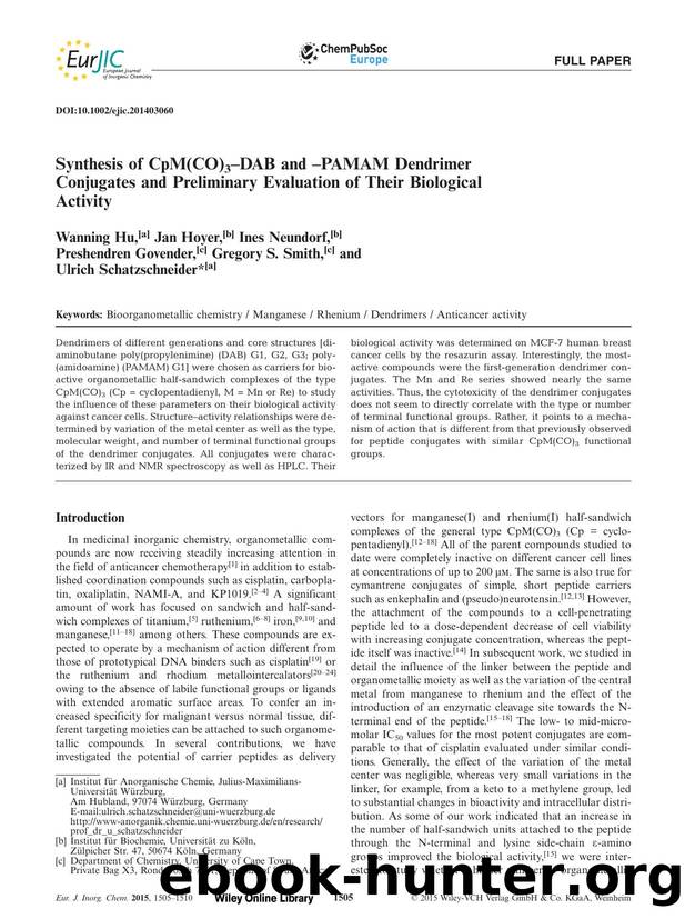 Synthesis of CpM(CO)3DAB and PAMAM Dendrimer Conjugates and Preliminary Evaluation of Their Biological Activity by Unknown