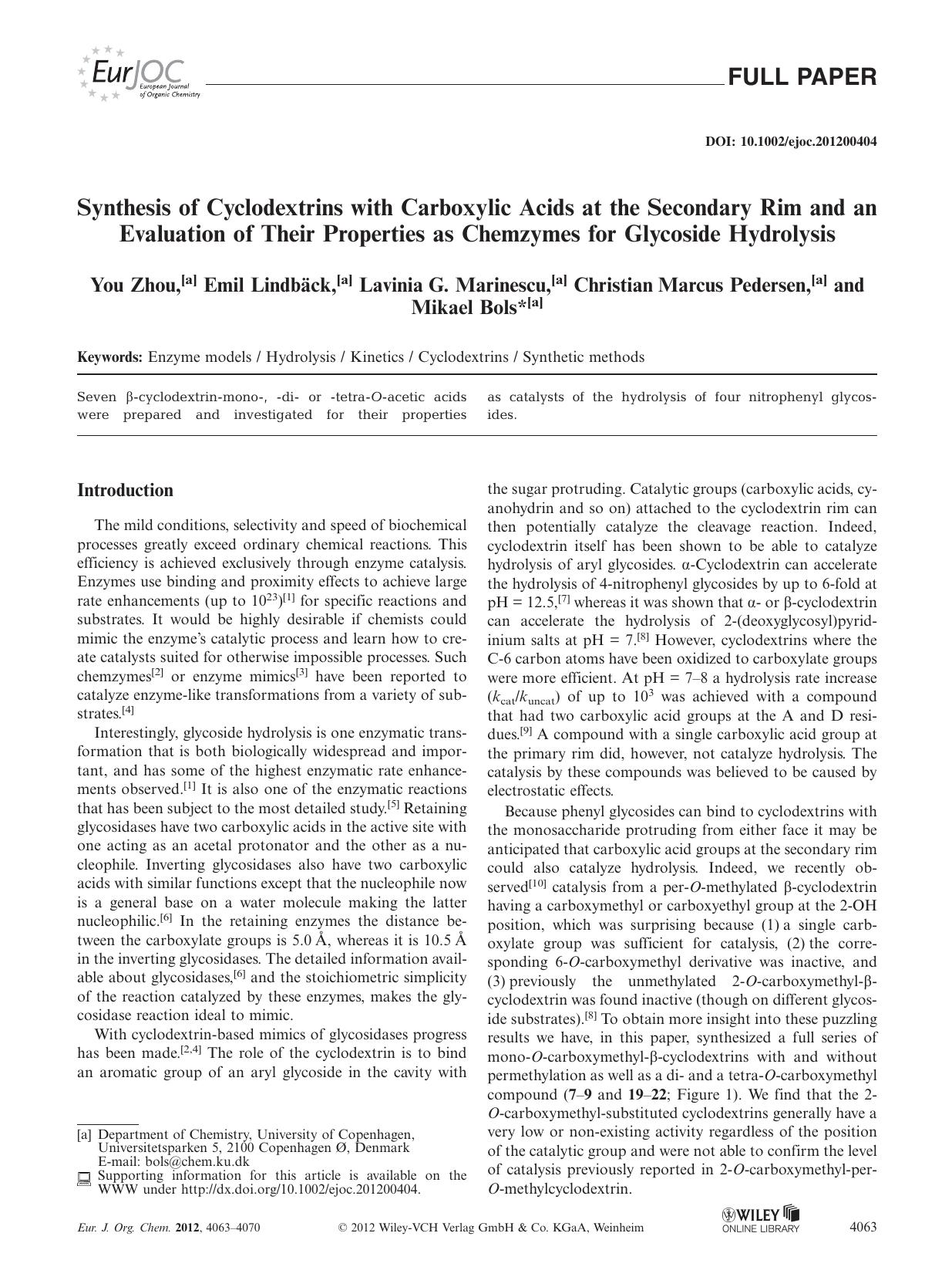 Synthesis of Cyclodextrins with Carboxylic Acids at the Secondary Rim and an Evaluation of Their Properties as Chemzymes for Glycoside Hydrolysis by Unknown
