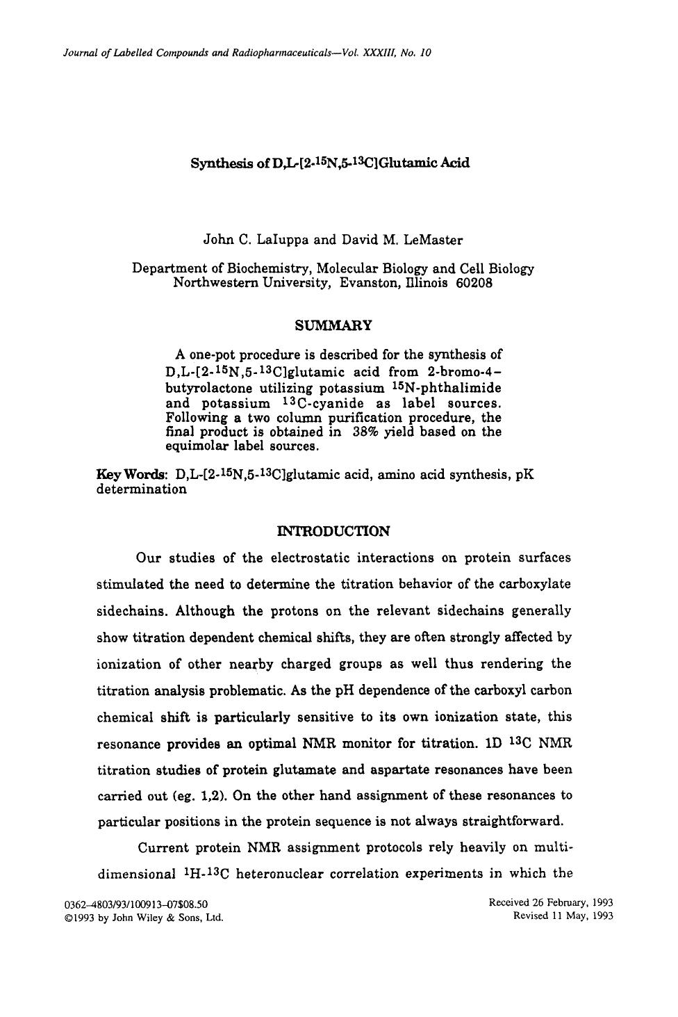 Synthesis of D,L-[2-15N,5-13C]glutamic acid by Unknown