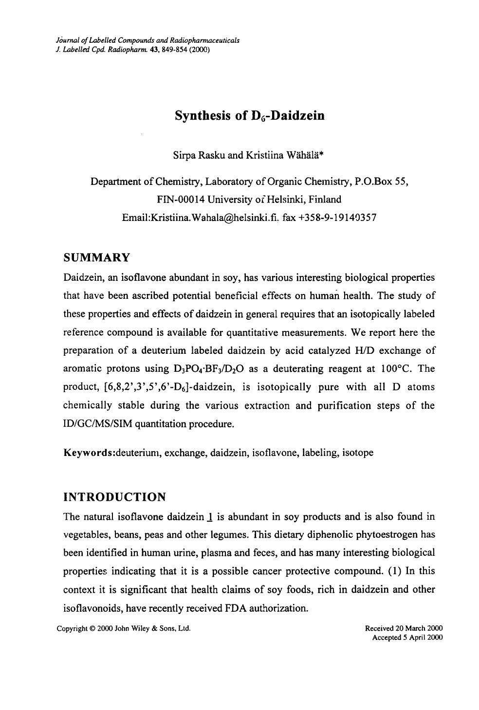 Synthesis of D6-daidzein by Unknown