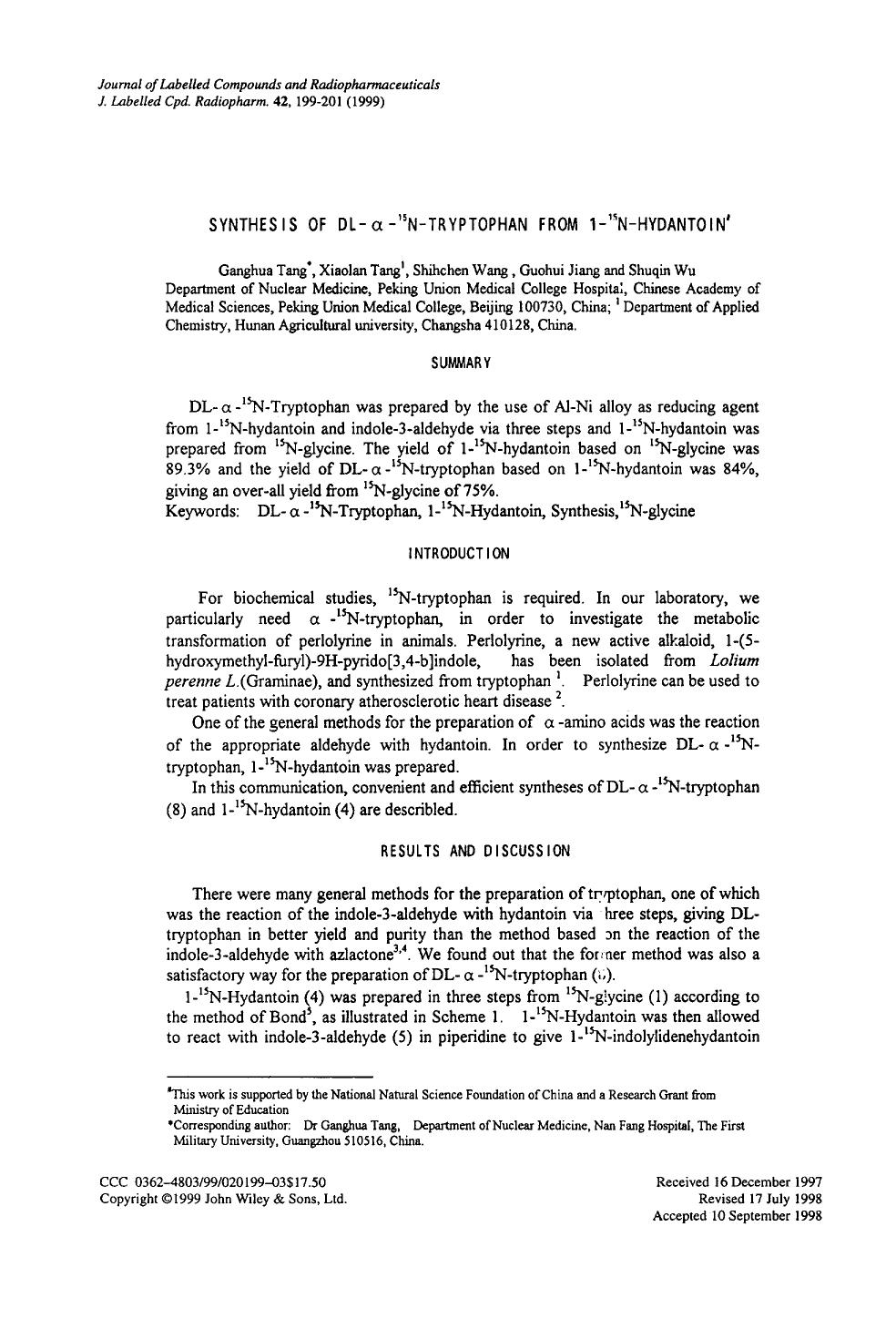 Synthesis of DL-[alpha]-15N-tryptophan from 1-15N-hydantoin by Unknown