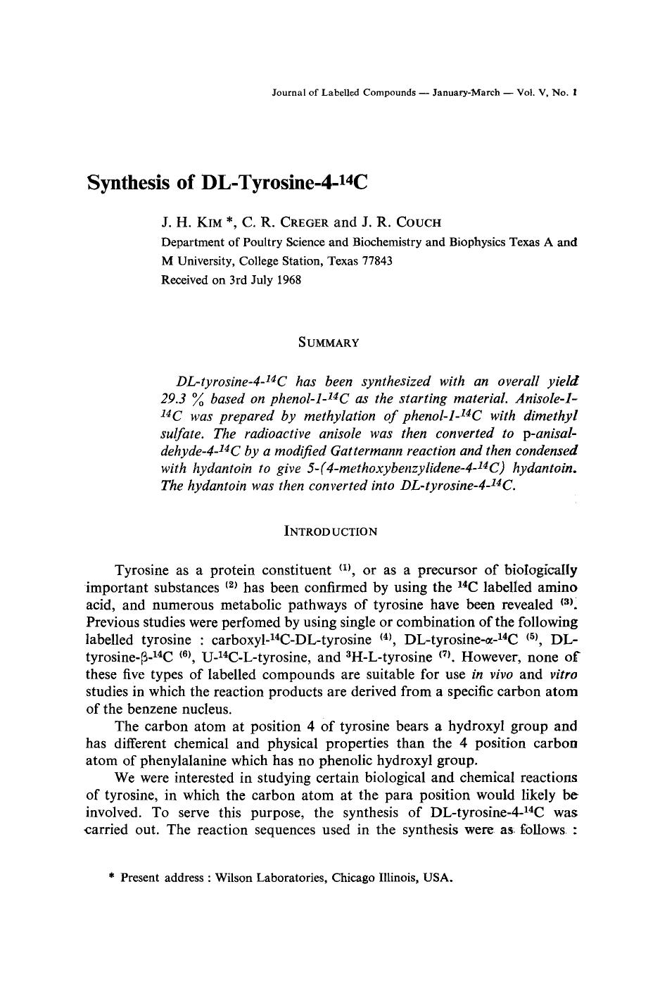Synthesis of DL-tyrosine-4-14C by Unknown