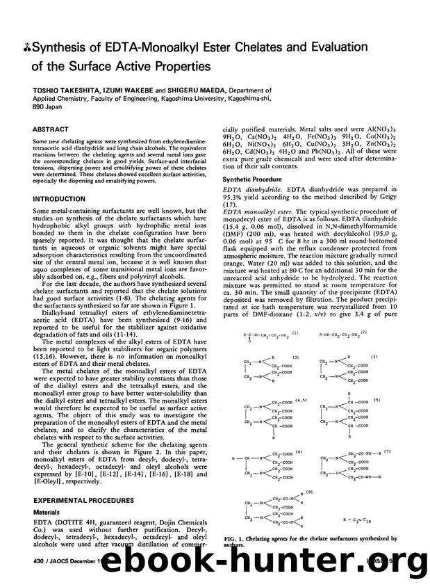 Synthesis of EDTA-monoalkyl ester chelates and evaluation of the surface active properties by Unknown