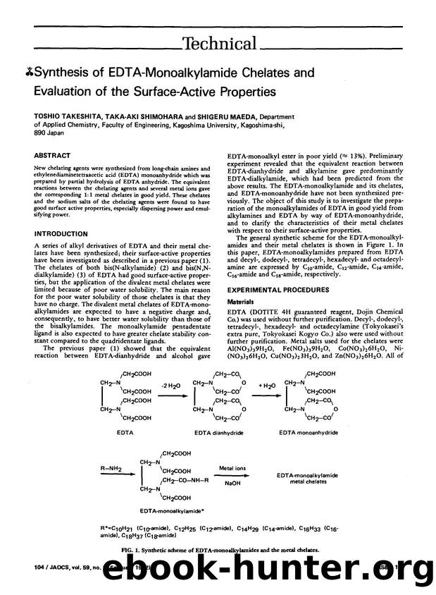 Synthesis of EDTA-monoalkylamide chelates and evaluation of the surface-active properties by Unknown