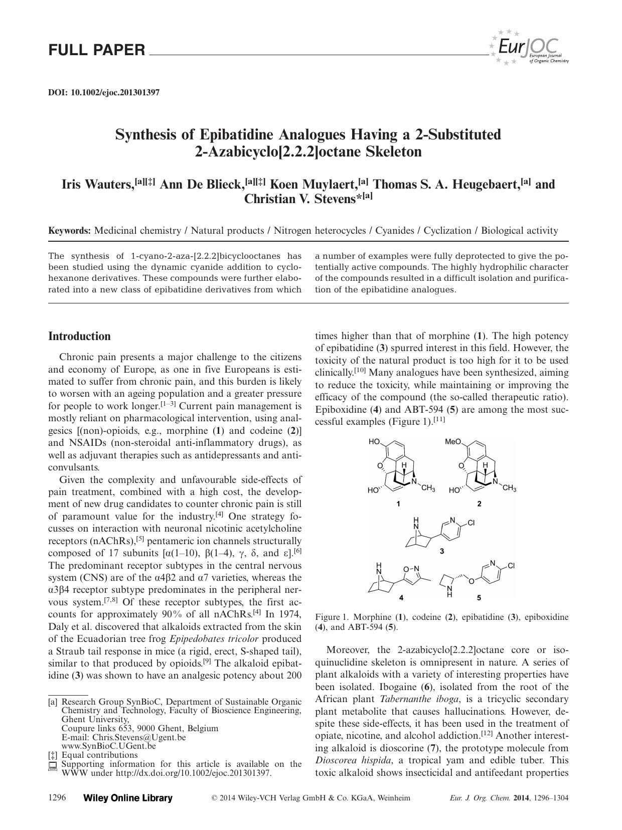 Synthesis of Epibatidine Analogues Having a 2Substituted 2Azabicyclo[2.2.2]octane Skeleton by Unknown