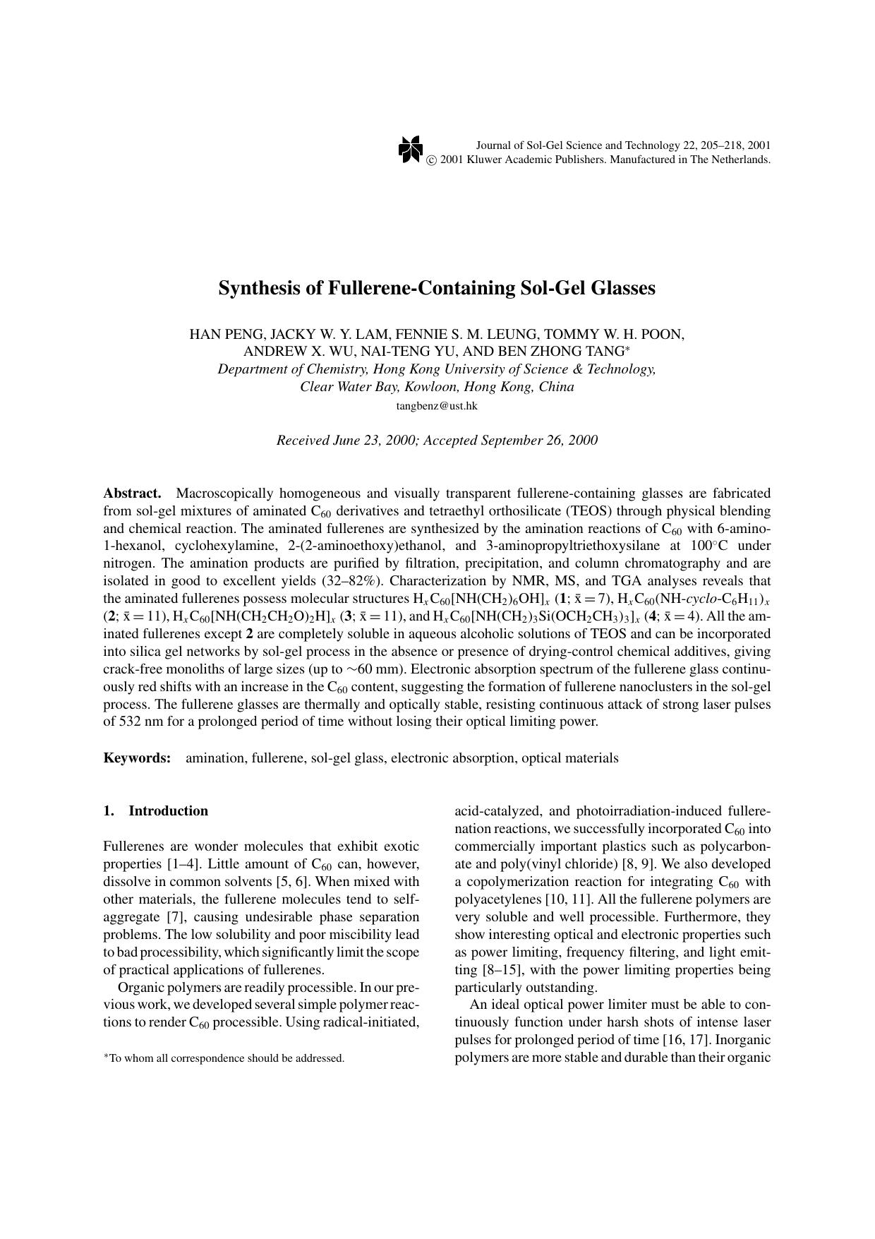 Synthesis of Fullerene-Containing Sol-Gel Glasses by Unknown