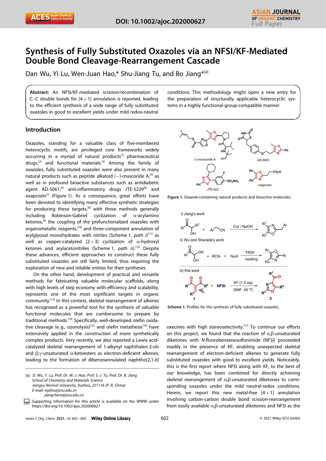 Synthesis of Fully Substituted Oxazoles via an NFSIKFâMediated Double Bond CleavageâRearrangement Cascade by Unknown