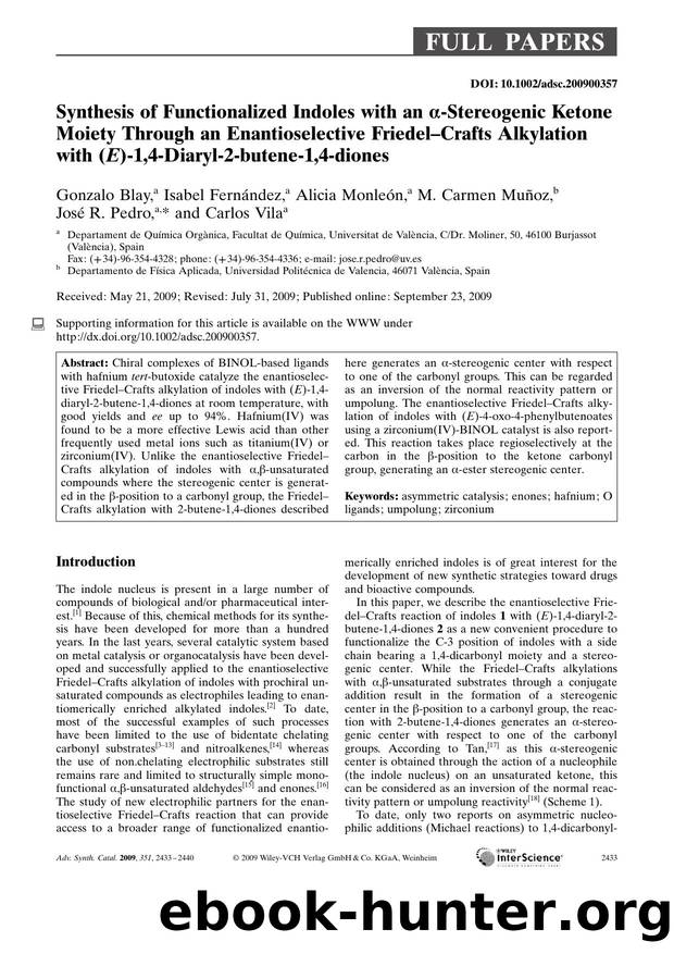 Synthesis of Functionalized Indoles with an [alpha]-Stereogenic Ketone Moiety Through an Enantioselective Friedel-Crafts Alkylation with (E)-1,4-Diaryl-2-butene-1,4-diones by Unknown