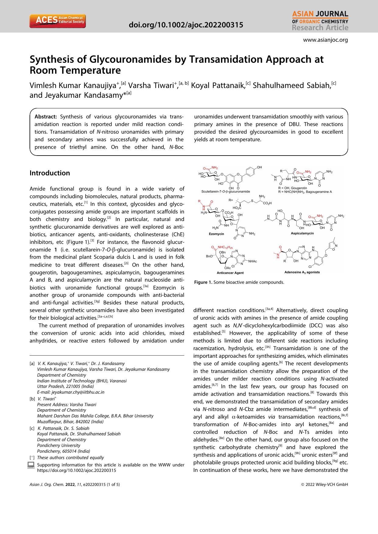 Synthesis of Glycouronamides by Transamidation Approach at Room Temperature by Unknown