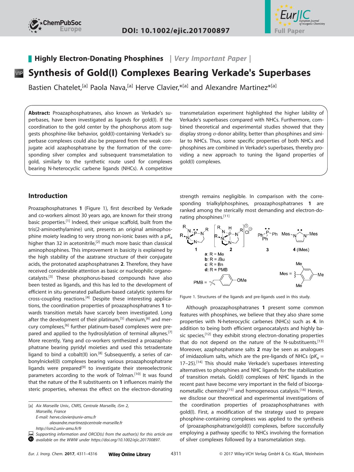 Synthesis of Gold(I) Complexes Bearing Verkade&#x00027;s Superbases by Unknown