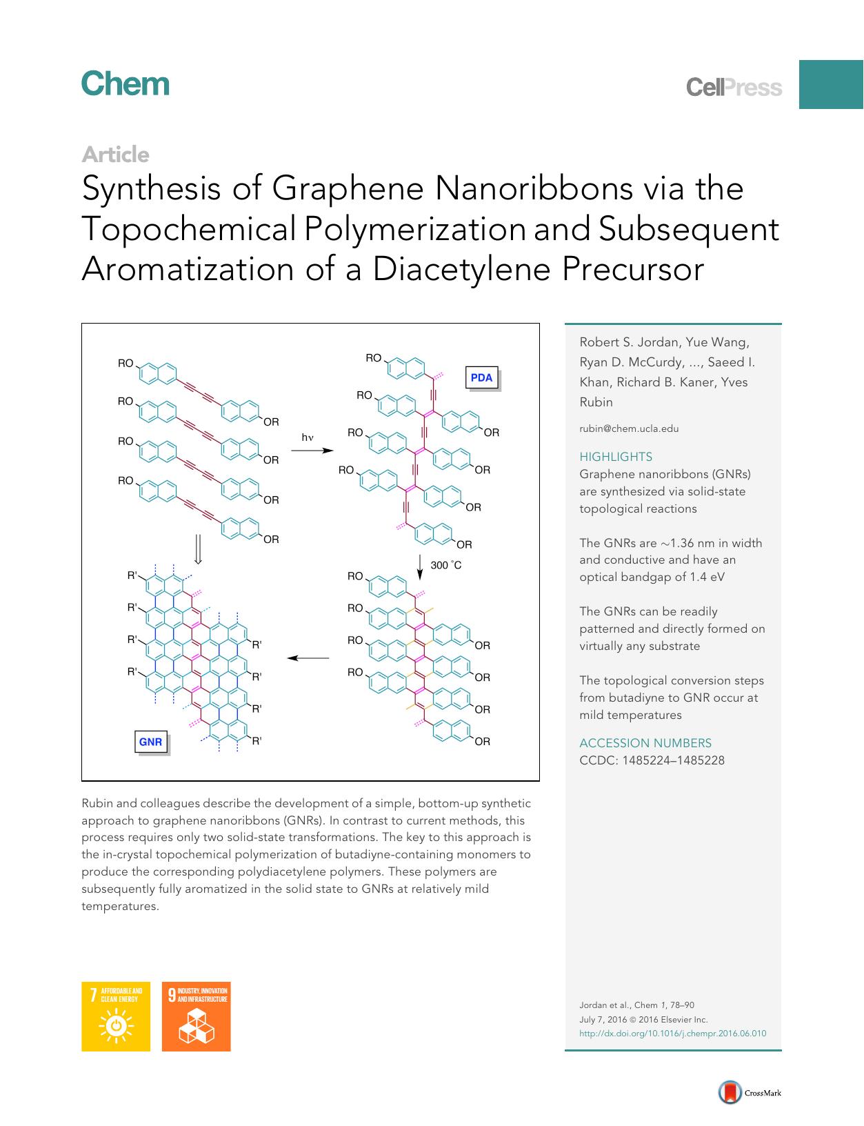 Synthesis of Graphene Nanoribbons via the Topochemical Polymerization and Subsequent Aromatization of a Diacetylene Precursor by unknow