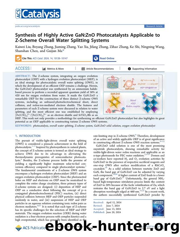 Synthesis of Highly Active GaN:ZnO Photocatalysts Applicable to Z-Scheme Overall Water Splitting Systems by unknow