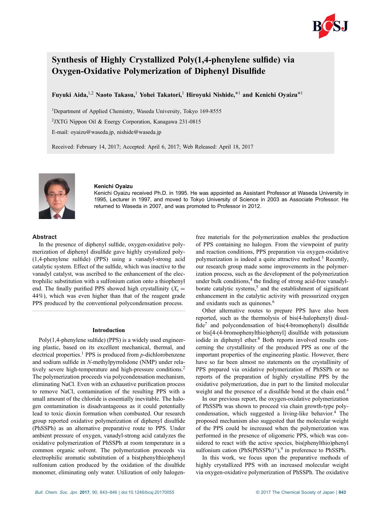 Synthesis of Highly Crystallized Poly(1,4-phenylene sulfide) via Oxygen-Oxidative Polymerization of Diphenyl Disulfide by Unknown
