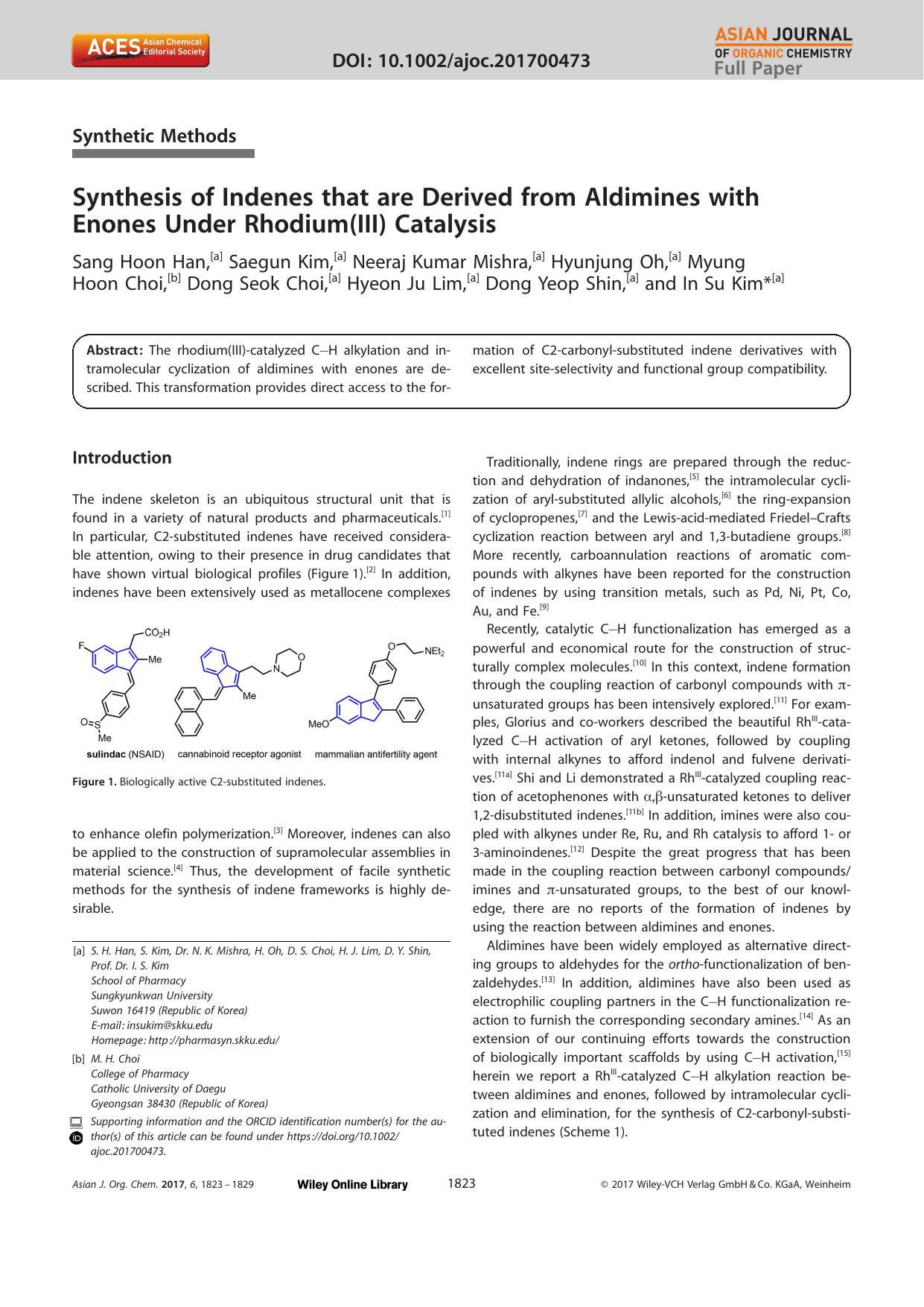 Synthesis of Indenes that are Derived from Aldimines with Enones Under Rhodium(III) Catalysis by Unknown