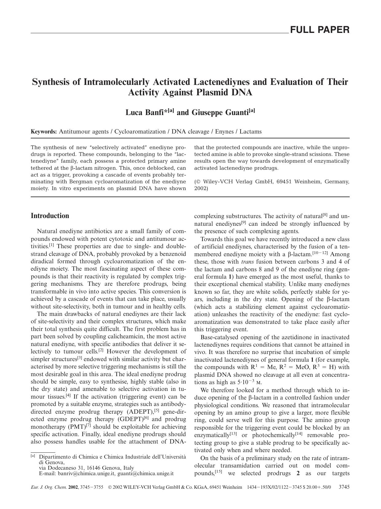 Synthesis of Intramolecularly Activated Lactenediynes and Evaluation of Their Activity Against Plasmid DNA by Unknown
