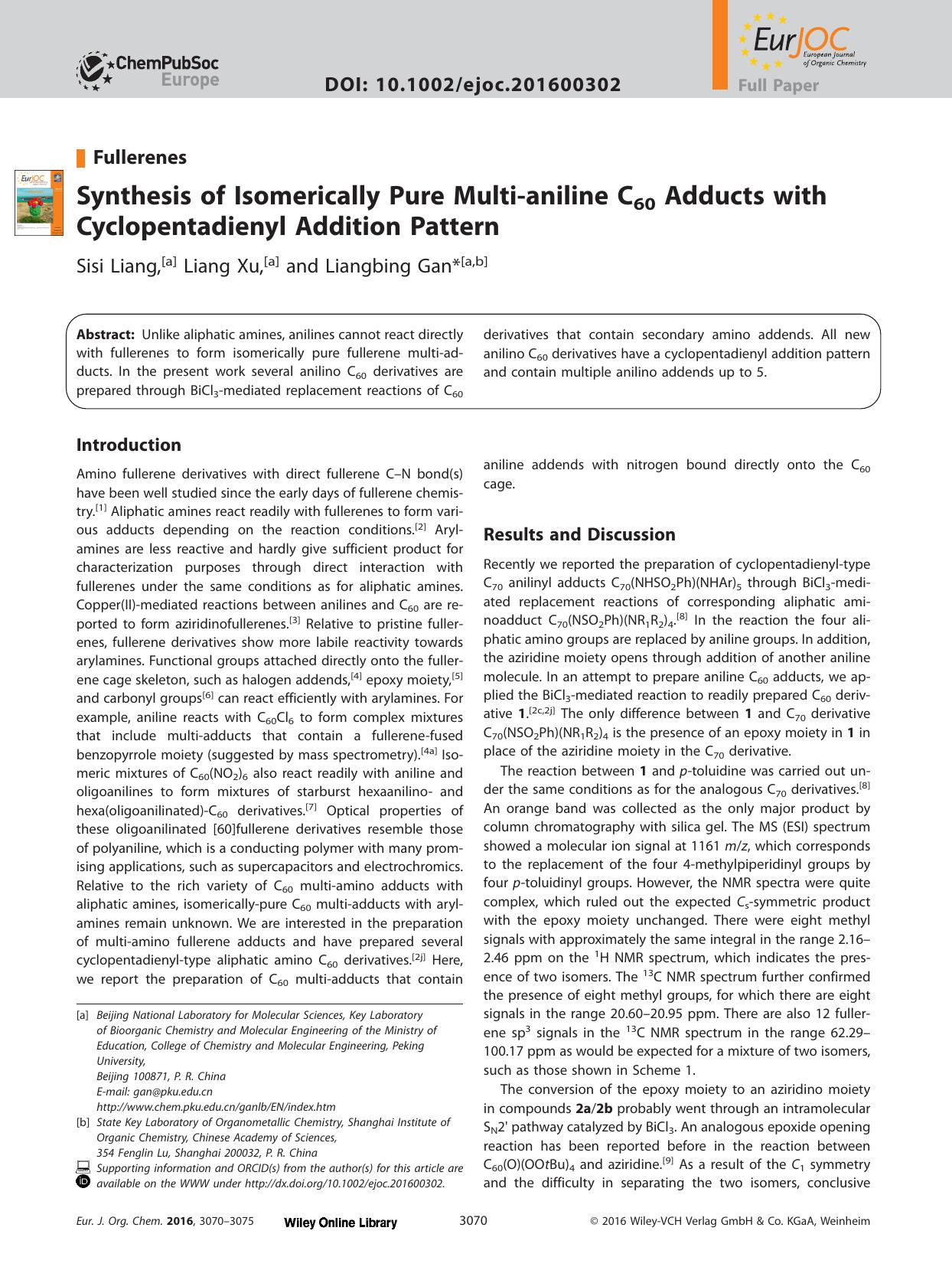 Synthesis of Isomerically Pure Multi‐aniline C60 Adducts with Cyclopentadienyl Addition Pattern by Unknown