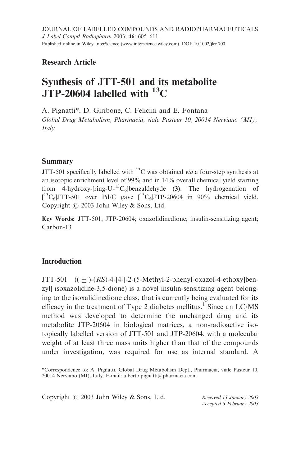 Synthesis of JTT-501 and its metabolite JTP-20604 labelled with 13C by Unknown