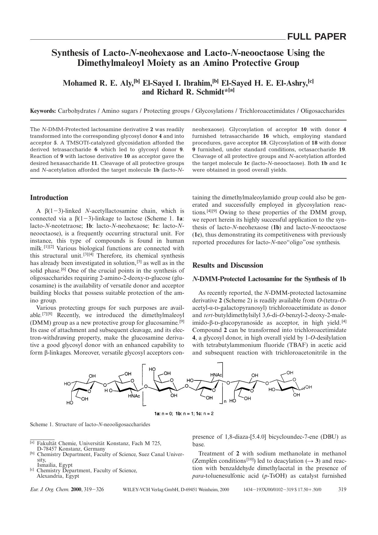Synthesis of Lacto-N-neohexaose and Lacto-N-neooctaose Using the Dimethylmaleoyl Moiety as an Amino Protective Group by Unknown