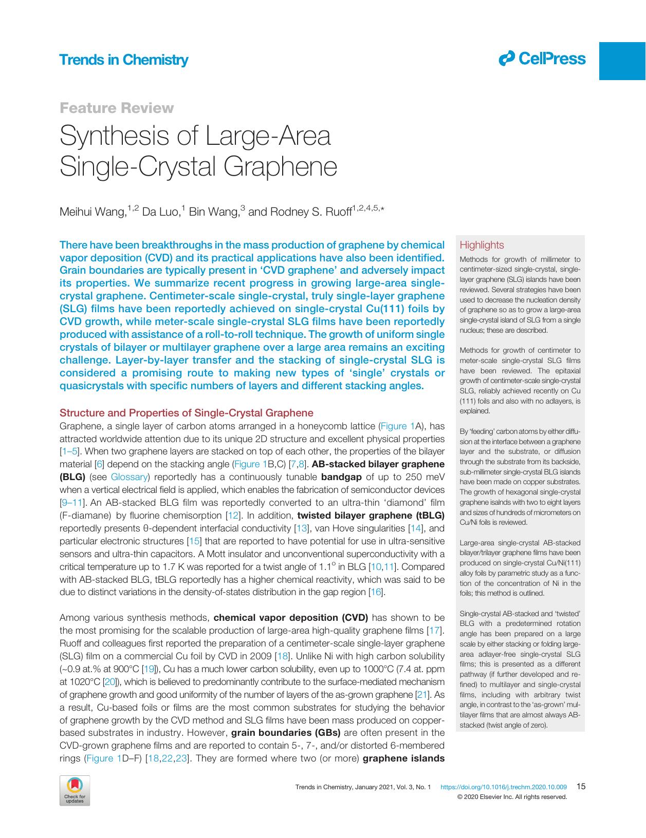 Synthesis of Large-Area Single-Crystal Graphene by Meihui Wang & Da Luo & Bin Wang & Rodney S. Ruoff