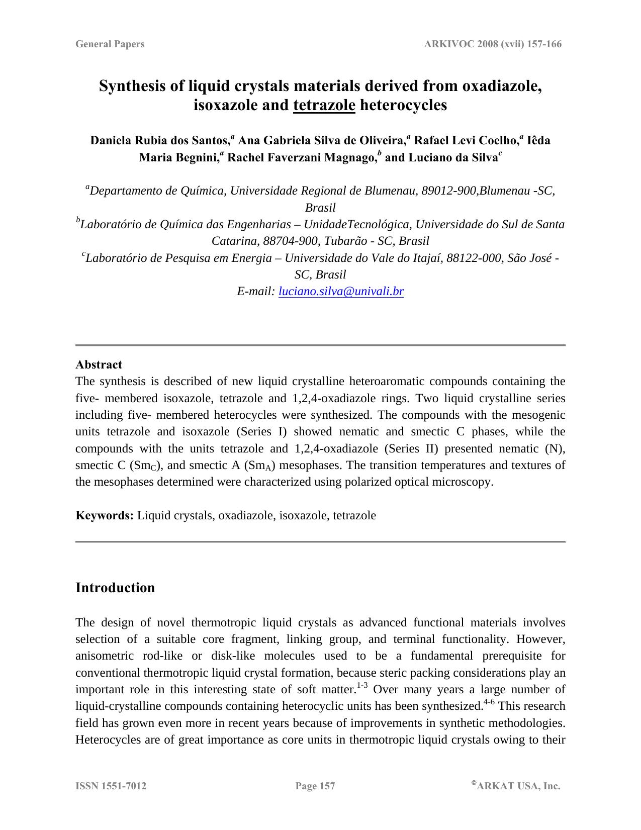 Synthesis of Liquid Crystals Derived from Oxazole and Tetrazole Heterocycles by IEDA
