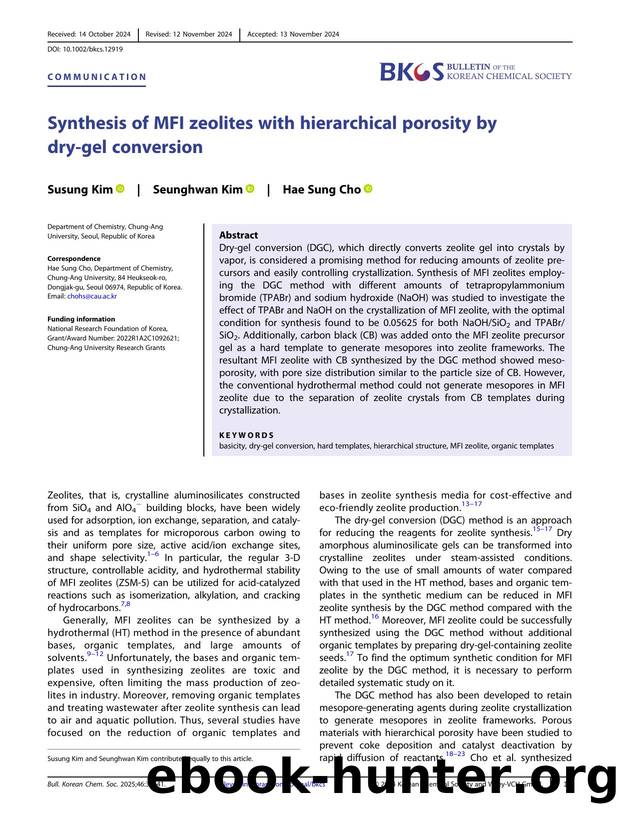 Synthesis of MFI zeolites with Hierarchical Porosity by DryâGel Conversion by Unknown